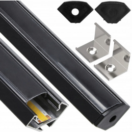 LED hliníkový profil rohový 1m černý - sada