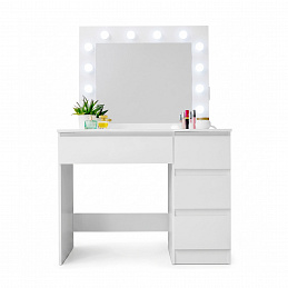 Aga Schminktisch mit 12 LED Glühbirnen Weiß glänzend