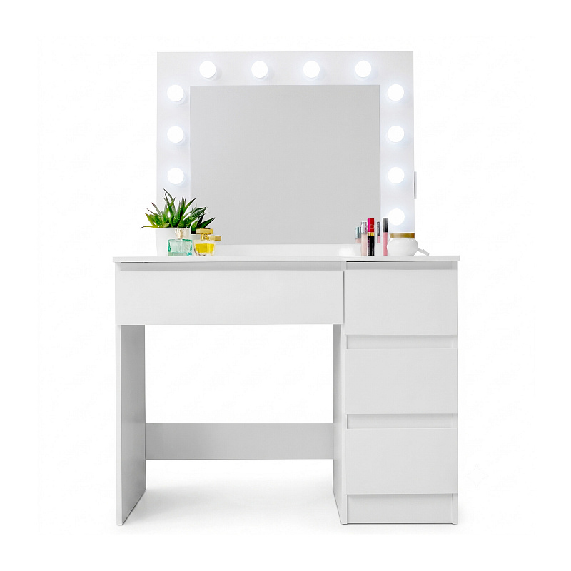 Aga Schminktisch mit 12 LED Glühbirnen Weiß glänzend