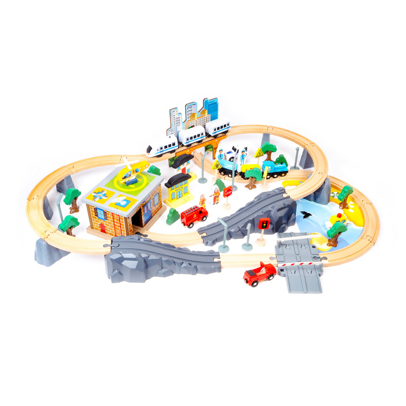 Aga4Kids Holzeisenbahn 95 Teile mit Batterie
