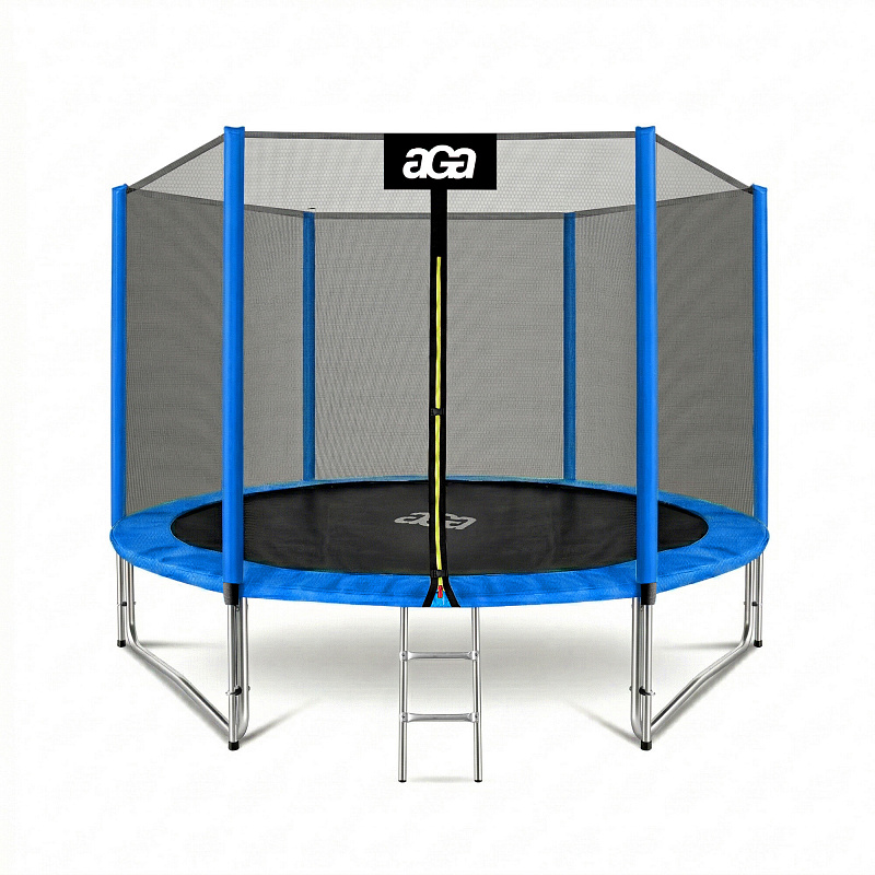 Aga SPORT PRO Trampolin 305 cm 10 ft Blau, Kindertrampolin, Gartentrampolin mit Sicherheitsnetz + Sicherheitsnetz + Leiter