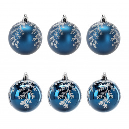 Aga Weihnachtskugeln 7cm 6 Stück Blau/Blätchen