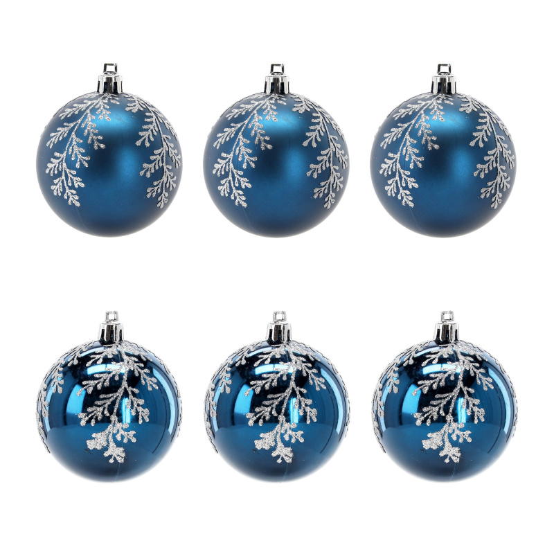 Aga Weihnachtskugeln 7cm 6 Stück Blau/Blätchen