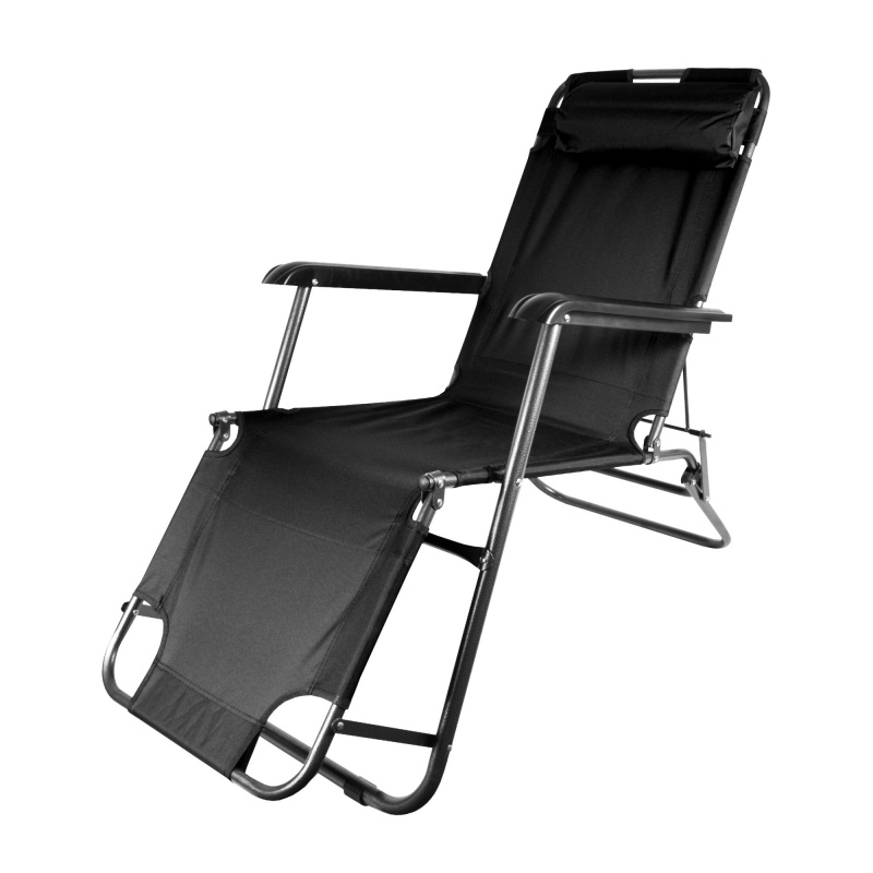 Aga Sonnenliege mit Fußteil DS713 Schwarz, leicht & klappbar, Stahl - pulverbeschichtet, UV-beständig, Liegestuhl, Gartenstühle, Gartenliege, Relaxsessel mit Kopfpolster, Camping Garten Balkon