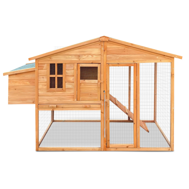 Aga Hühnerstall mit Auslauf aus Holz – wetterfest, inkl. Nistkasten und Rampe, für Hühner, 188×70×117 cm