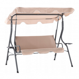Aga Gartenschaukel KRE0735 – 3-Sitzer, wetterfest, Stahl, Polster, Gartenliege, Schaukelbank, bis 220 kg, beige