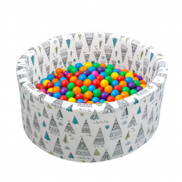 Aga Bällebad für Baby ab 1 Jahr, Rundes Weiches Schaumstoff Bällepool mit 200 Bälle, 90x40 cm Ballgrube Spielzeug für Kleinkinder,