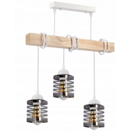 Závěsné LED stropní svítidlo 3xE27 dřevěný trám - skleněné lišty - bílé