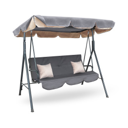 Aga MAJKA Hollywoodschaukel Dunkelgrau, Gartenschaukel 200 kg belastbar, 3-Sitzer mit Dach & Sitzauflage, Hängeschaukel, Schaukelbank für Garten - Terrasse