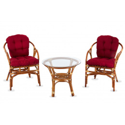 Aga Rattangarnitur SITA Kolonial Maroon Rattangruppe mit Polsterung