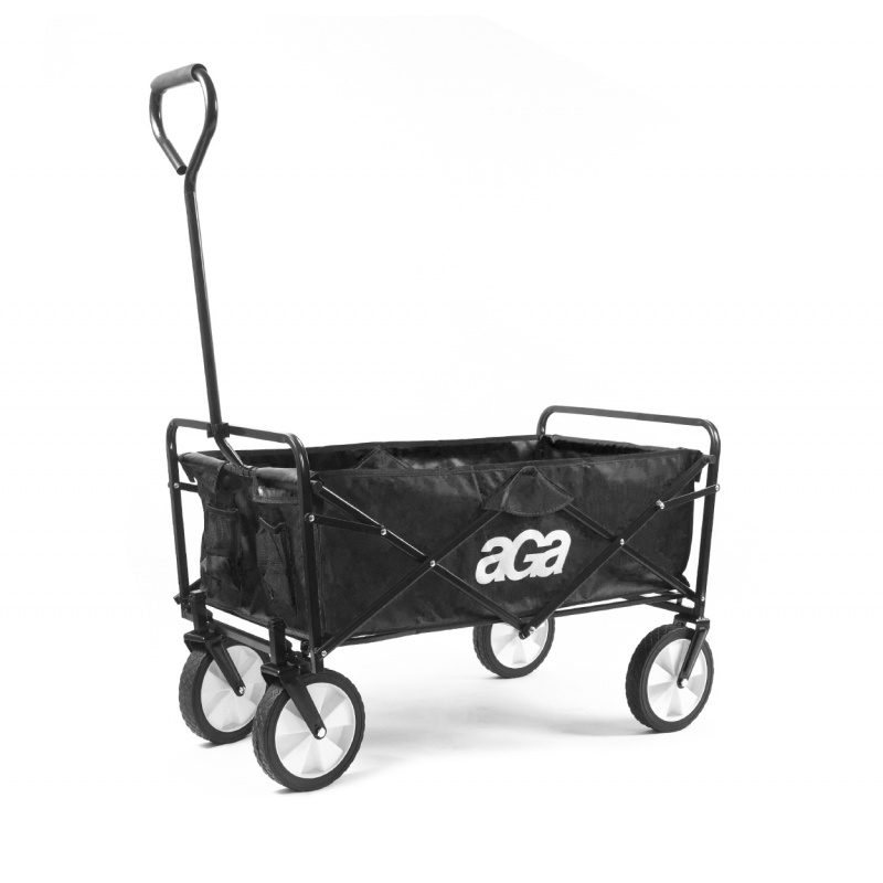 Aga Bollerwagen Gartenwagen faltbar mit Griff & Getränkehaltern bis 80 kg, Handwagen Outdoor  MR 4610 Black