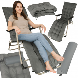 Zahradní lehátko LUARO turistická skládací židle s polštářem šedá