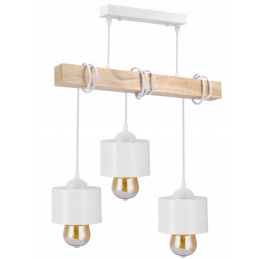 LED závěsné stropní svítidlo, dřevěný trám, 3xE27, kovový kelímek - bílý