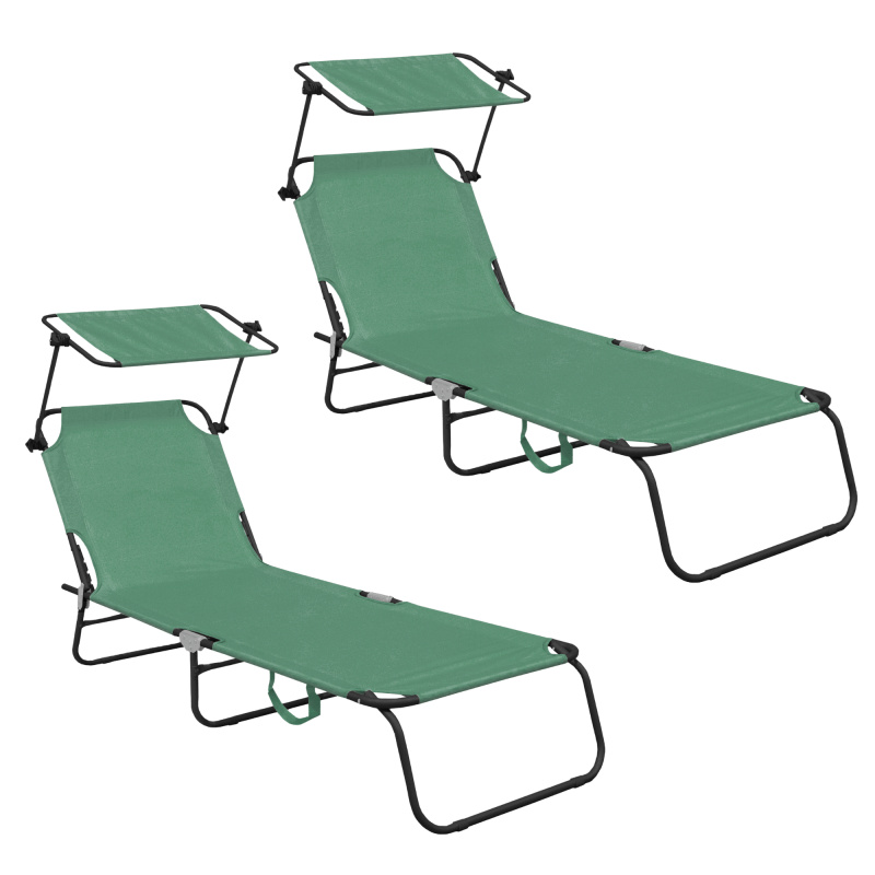 Aga 2x Gartenliege mit Verstellfunktion und Sonnendach Hellgrün