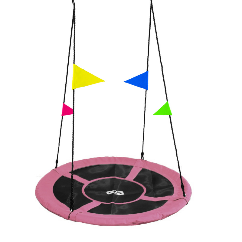 Aga Nestschaukel 120 cm bis zum 2 Kinder,höheverstellbare Kinderschaukel Outdoor,Nestschaukel Outdoor 150 Kg belastbar, Rosa mit Fahnen