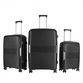 Aga Travel Kofferset 3-teilig MR4682 – Reisekoffer, Polypropylen, TSA-Schloss & 360° Rollen, leicht & robust, Handgepäck 33L/63L/93L, Schwarz