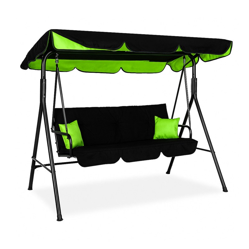 Aga MAJKA Hollywoodschaukel Schwarz, Gartenschaukel 200 kg belastbar, 3-Sitzer mit Dach & Sitzauflage, Hängeschaukel, Schaukelbank für Garten - Terrasse