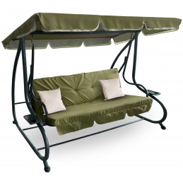 Aga Gartenschaukel 2in1 GRANDLUX Gartenschaukel 3-Sitzer Gartenliege,Schaukel,Gartenbank bis 250 Kg, Olive