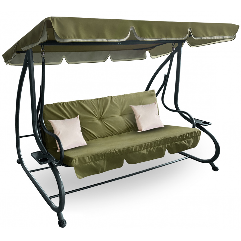 Aga Gartenschaukel 2in1 GRANDLUX Gartenschaukel 3-Sitzer Gartenliege,Schaukel,Gartenbank bis 250 Kg, Olive