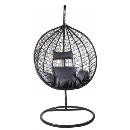 Aga Hängesessel mit Gestell und Kissen Hängekorb bis 120 kg ORTA Schwarz-Dunkelgrau, Hängestuhl, Hängekorb, Hängesessel mit Stahlskelett, Polyrattan Hängekorb, Hängesessel