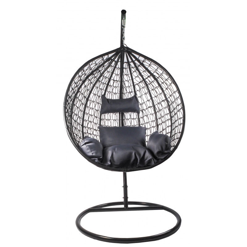 Aga Hängesessel mit Gestell und Kissen Hängekorb bis 120 kg ORTA Schwarz-Dunkelgrau, Hängestuhl, Hängekorb, Hängesessel mit Stahlskelett, Polyrattan Hängekorb, Hängesessel