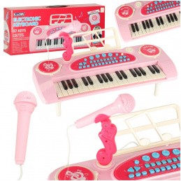 Klávesnice pro děti interaktivní klavírní varhany 37 kláves stojan s mikrofonem růžová