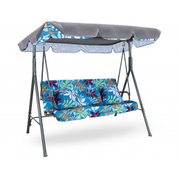 Aga MAJKA Hollywoodschaukel Blume Grün, Gartenschaukel 200 kg belastbar, 3-Sitzer mit Dach & Sitzauflage, Hängeschaukel, Schaukelbank für Garten - Terrasse