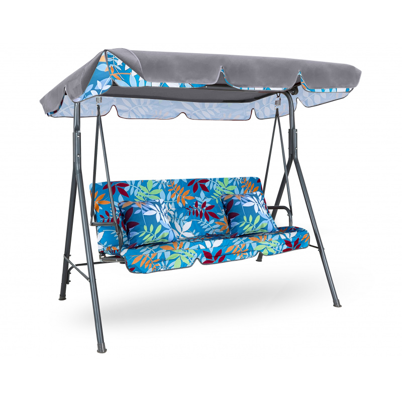 Aga MAJKA Hollywoodschaukel Blume Grün, Gartenschaukel 200 kg belastbar, 3-Sitzer mit Dach & Sitzauflage, Hängeschaukel, Schaukelbank für Garten - Terrasse