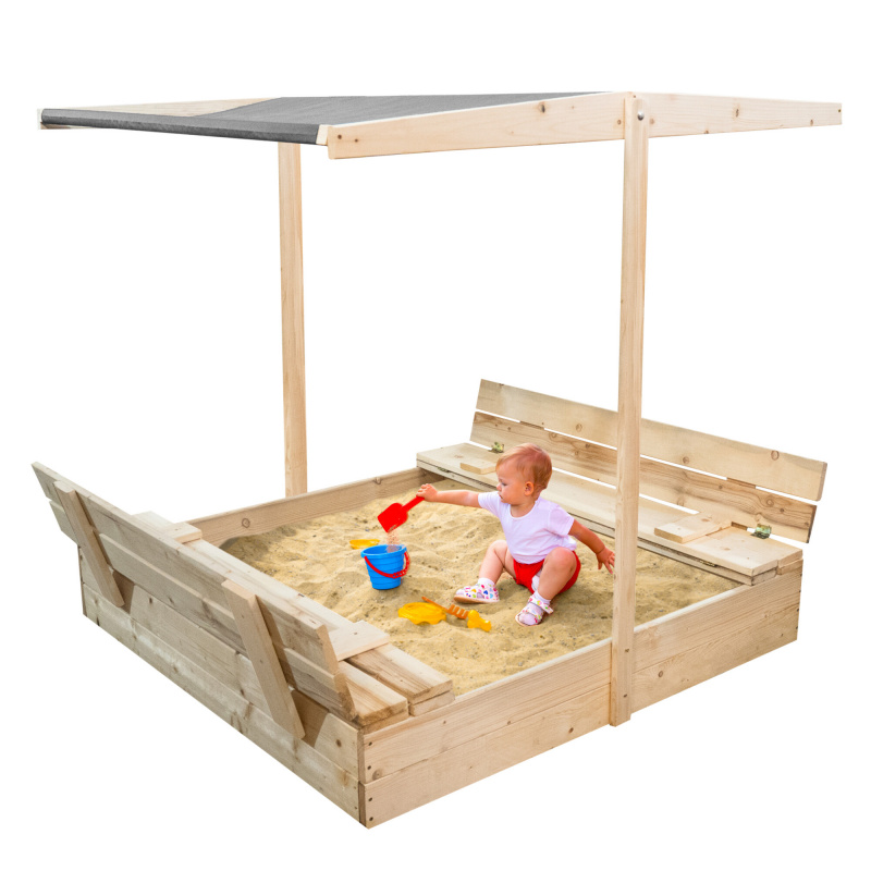 Aga Kinder Holzsandkasten mit Dach 120x120 cm Grau