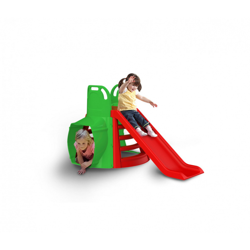 Doloni Rutsche mit Tunnel 130 cm Outdoor-Indoor Kinderrutsche Grün und rot
