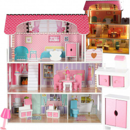 Aga MDF Holzpuppenhaus + Möbel 70cm rosa LED
