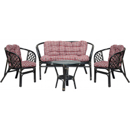 Aga Rattan-Garnitur BAHAMA Schwarz-Rot-Weiß