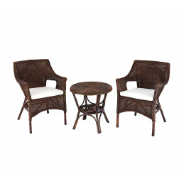 Aga Rattangarnitur LARUS Rattangruppe mit Polsterung und waschbare Bezüge Dunkelbraun/ Weiß mit Polsterung