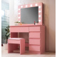 Aga Schminktisch mit Spiegel und Beleuchtung + Hocker Rosa