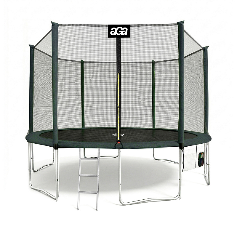 Aga SPORT PRO Trampolin 400 cm Dunkelgrün, Kindertrampolin, Gartentrampolin mit Sicherheitsnetz + Sicherheitsnetz + Leiter