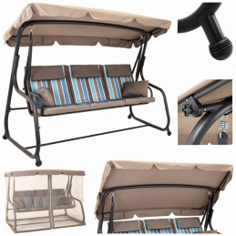 Huśtawka bujana ogrodowa 3-osobowa z moskitierą