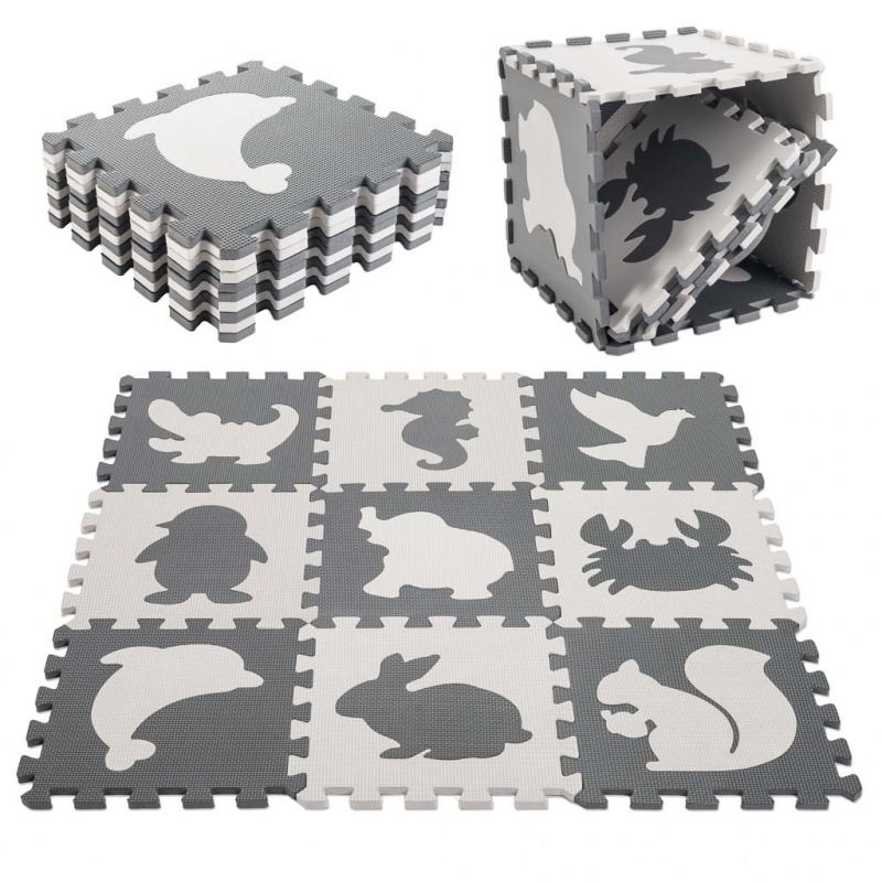 Aga Schaumstoff-Puzzlematte für Kinder 9-teilig Schwarz-Creme 85cm x 85cm x 1cm