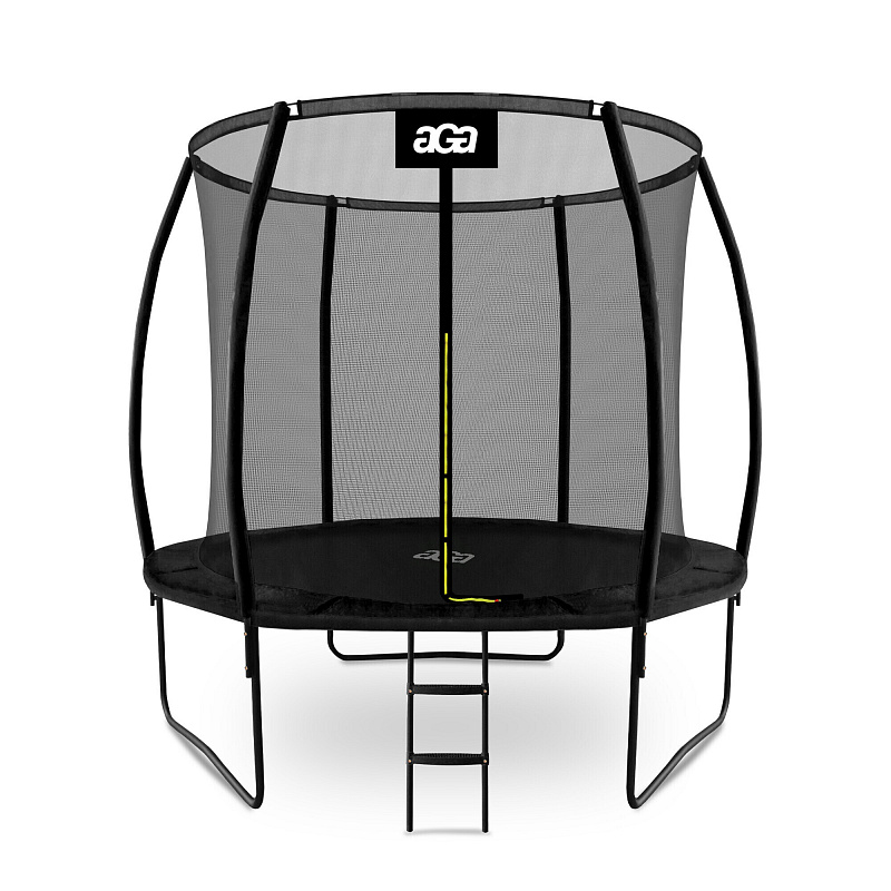 Aga SPORT EXCLUSIVE Trampolin 244 cm 8 ft Schwarz, Kindertrampolin, Gartentrampolin mit Sicherheitsnetz + Schutznetz + Leiter