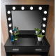 Aga Schminktisch mit Spiegel 12 LED Glühbirnen und gepolsterter Hocker Schwarz matt