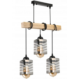 Závěsné stropní svítidlo LED dřevěný trámový 3xE27 loft skleněné pásy