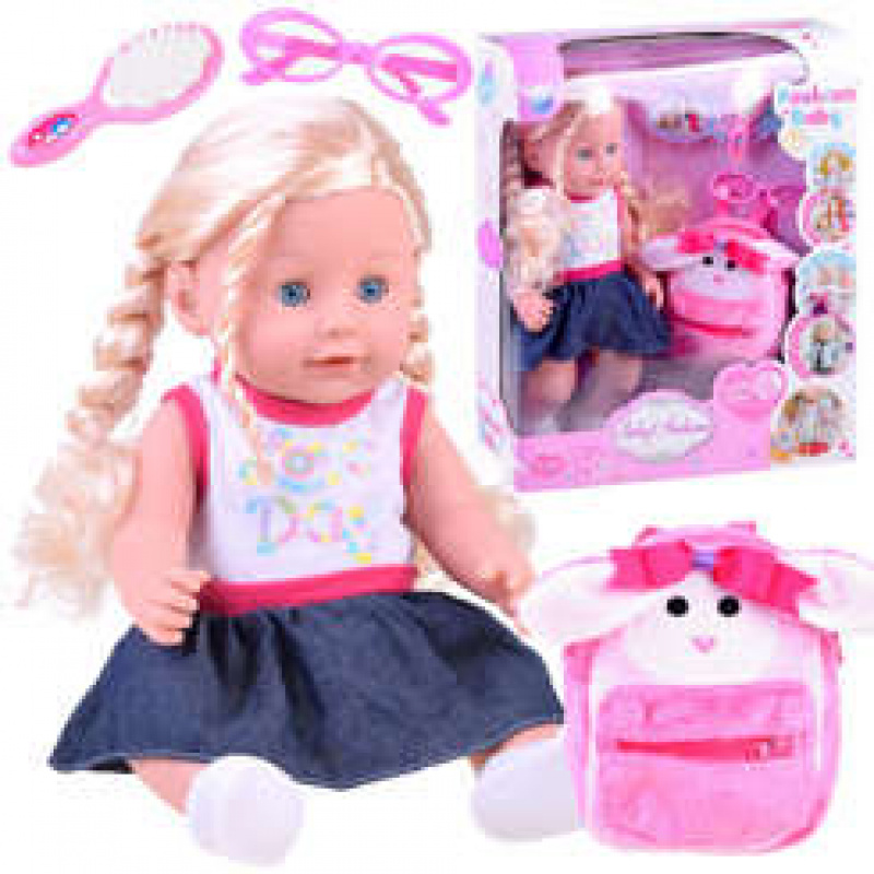 Puppe mit Zöpfen und Rucksack ZA3890