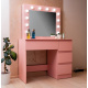 Aga Schminktisch mit 12 LED Glühbirnen,Kosmetiktisch,Schmiktisch mit 4 Schubladen Rosa