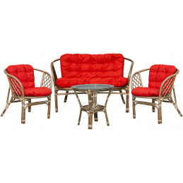 Aga Rattan-Garnitur BAHAMA Grau Rot