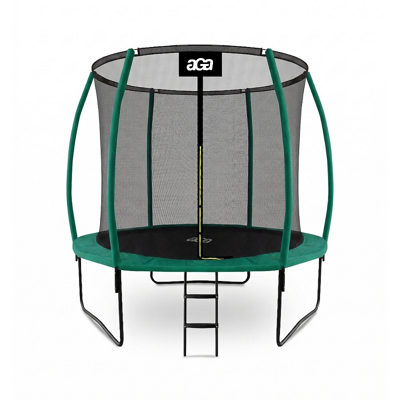 Aga SPORT EXCLUSIVE Trampolin 244 cm 8 ft Dunkelgrün,Kindertrampolin,Gartentrampolin mit Sicherheitsnetz + Schutznetz + Leiter