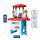 Aga4Kids Plastik-Kinderküche mit Zweiplattenherd und Backofen, Küchenspülbecken mit Wasserhahn, beleuchtete Brenner und Dunstabzugshaube, Rot/Blau