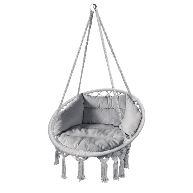 Linder Exclusiv Hängesessel MC4396 Grau 120kg zum Aufhängen | Hängestuhl Indoor & Outdoor | Hängekorb wetterfest | Schaukelkorb mit Kissen