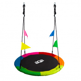 Aga Nestschaukel 110 cm, Schaukel verstellbar Garten-Schaukel 150 Kg belastbar, Rundschaukel für Kinder und Erwachsene Tellerschaukel Hängeschaukel, Farbig mit Fahnen