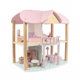 Aga4Kids Geräumiges, zweistöckiges und elegantes Puppenhaus für kleinere Puppen in Pastellfarben