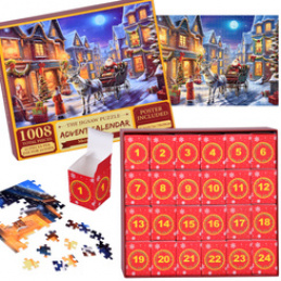 Kalendarz adwentowy PUZZLE - Św. Mikołaj w saniach w stylu VINTAGE ZA5884 uniwersalny