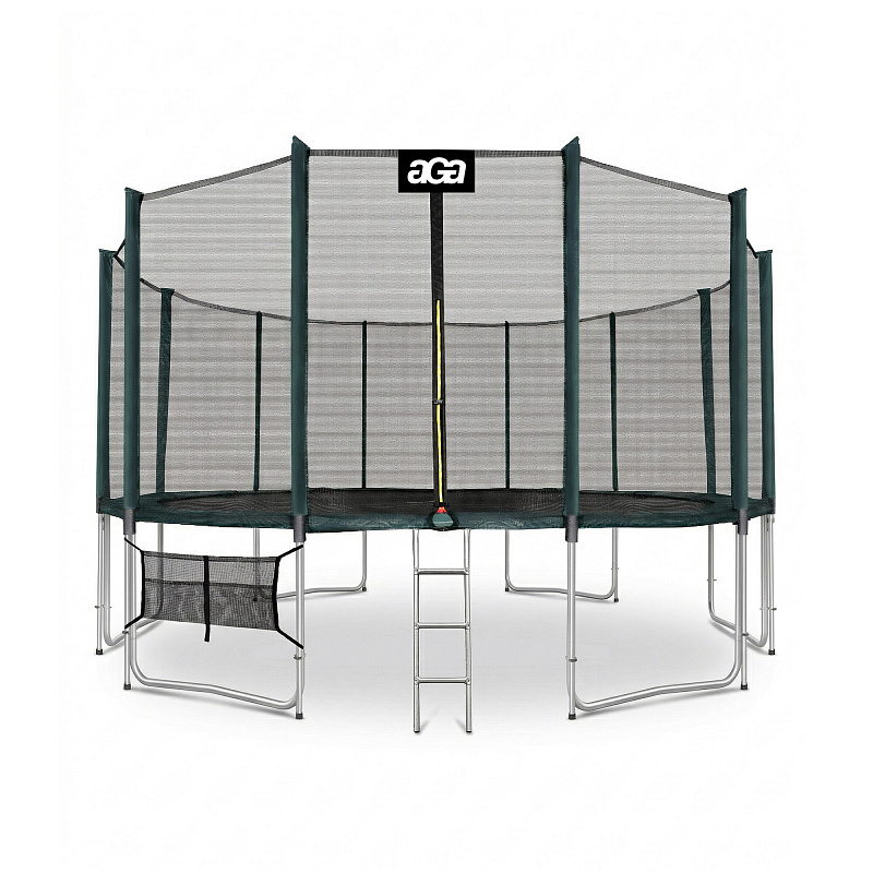 Aga SPORT PRO Trampolin  496 cm 16 ft Dunkelgrün,Kindertrampolin,Gartentrampolin mit Sicherheitsnetz + Schutznetz + Leiter + Schuhtasche